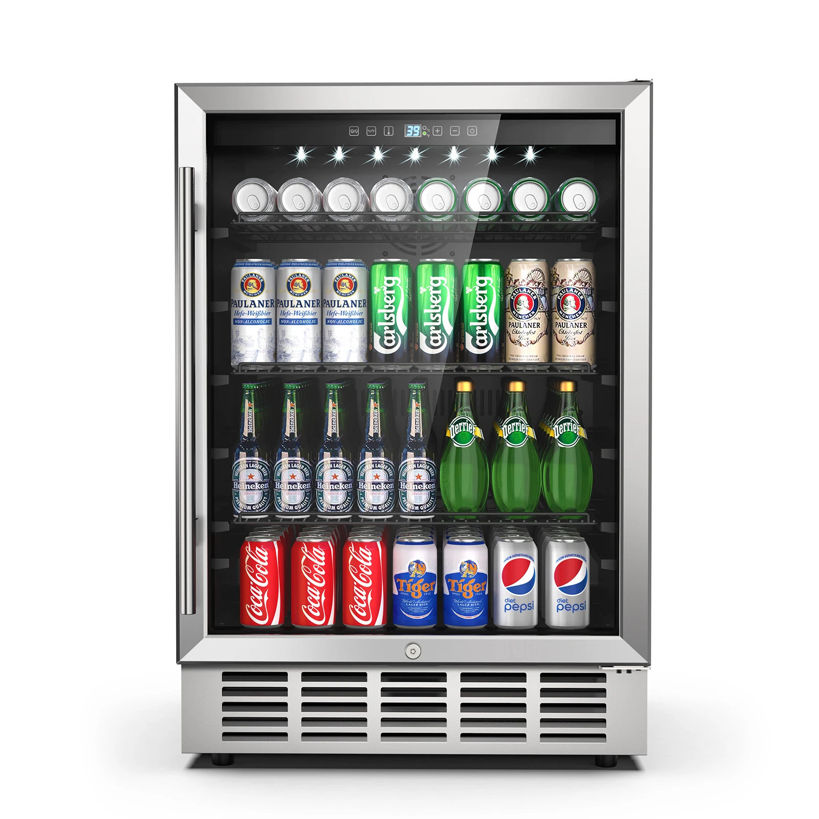 24 inch Beverage Refrigerator, Undercounter Refrigerator Stainless Small Beverage Cooler Fridge with Digital Display