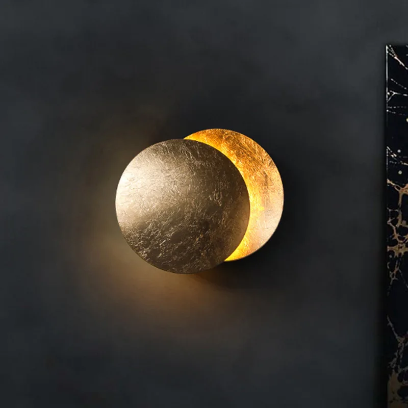 

Solar eclipse and lunar eclipse wall lamp aisle Nordic light luxury modern rotatable bedside wrought iron staircase lamp