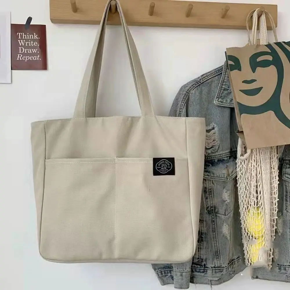 Bolsas de almuerzo de gran capacidad para mujer, bolsa ecológica ligera, de lona, de hombro