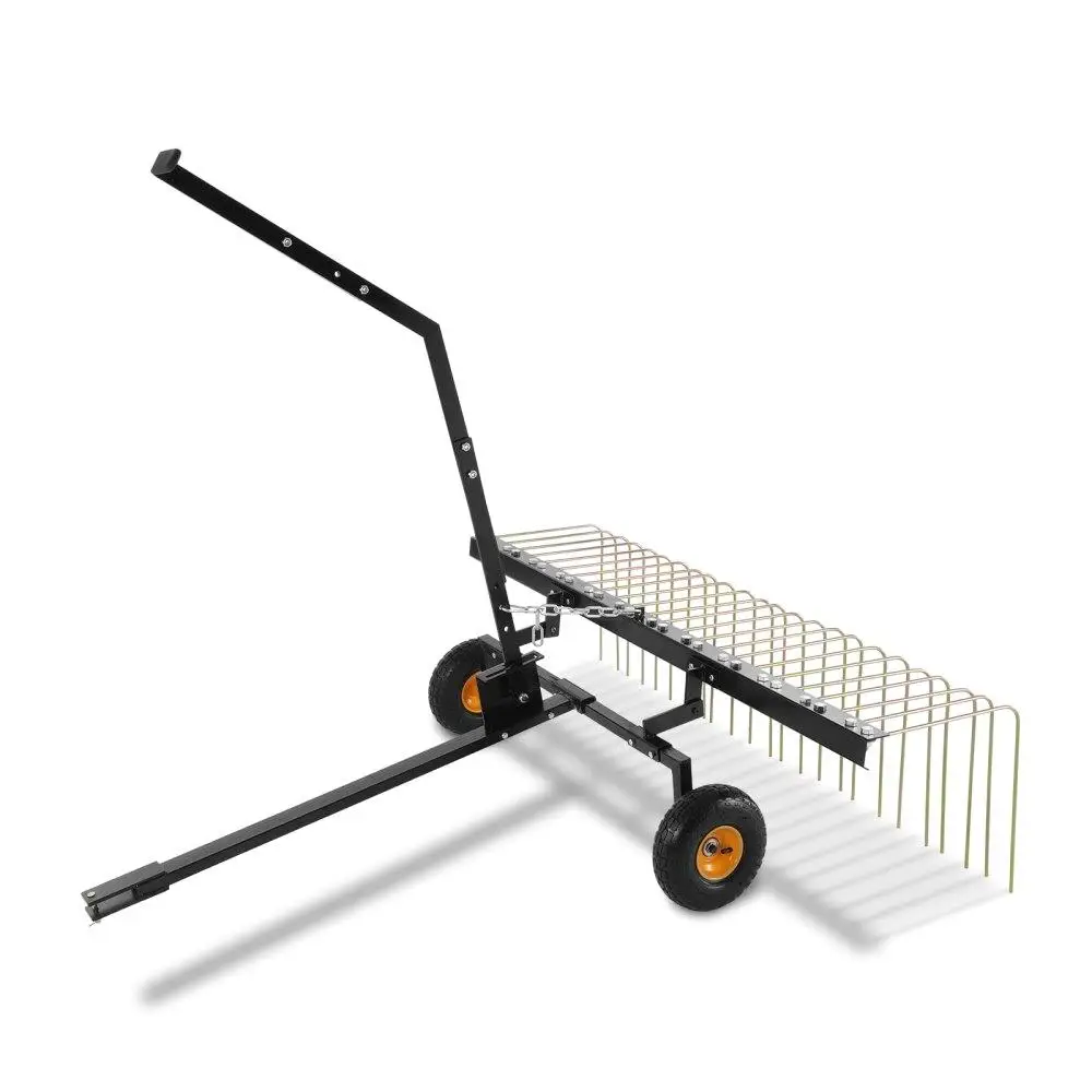 

Tow Behind Dethatcher 60 Inch 24 Steel Tines Lawn Rake for atv Mower Lift Handle for leaves Pine Needles Grass