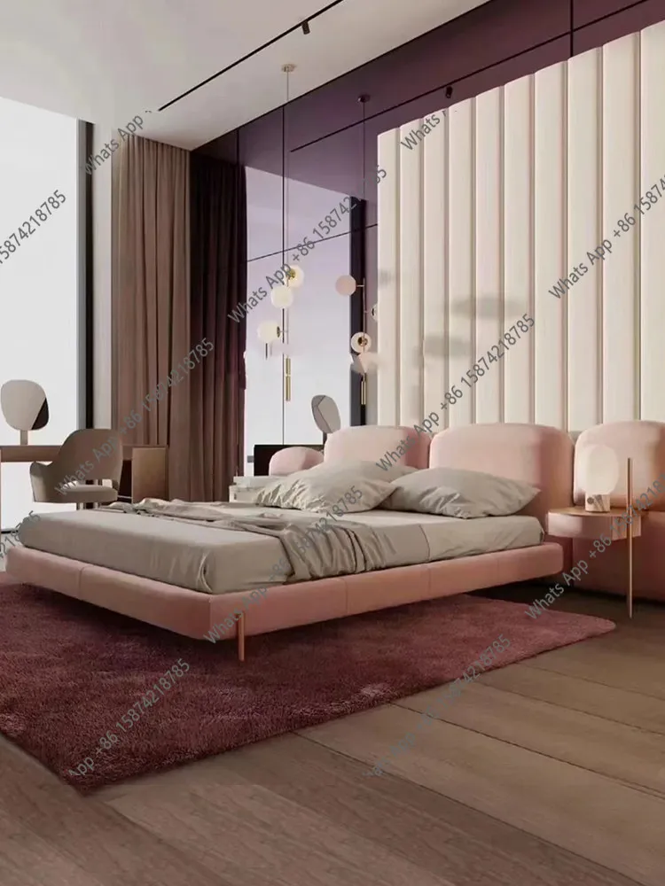 

Stone bed, Italian light luxury designer matte fabric, 1.8m master bedroom wide-screen double bed minimalist Italian Minimalist