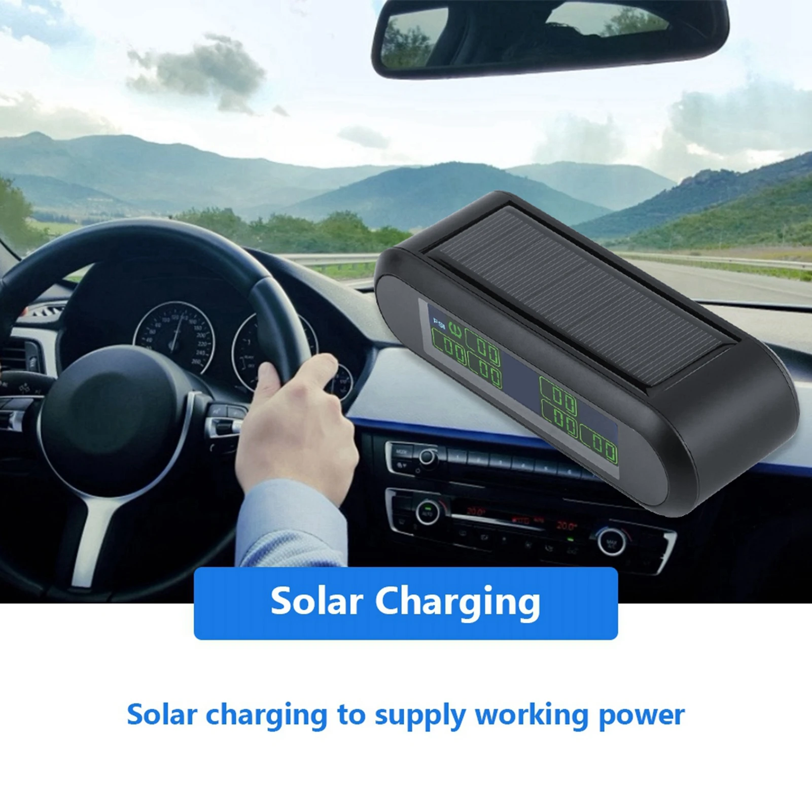 

Car Tire Pressure Monitor Car TMPS Wireless Solar TPMS Tire Pressure Monitoring System LCD Monitor Alarm with 6 External Sensors