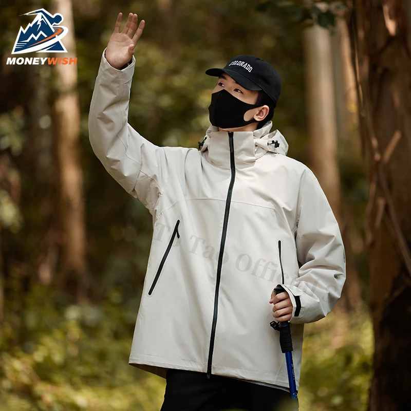 MONEYWISH زوجين تهمة سترة هارد شل الرياضة في الهواء الطلق يندبروف مقاوم للماء تنفس معطف مقنع الترفيه التخييم التنزه معطف