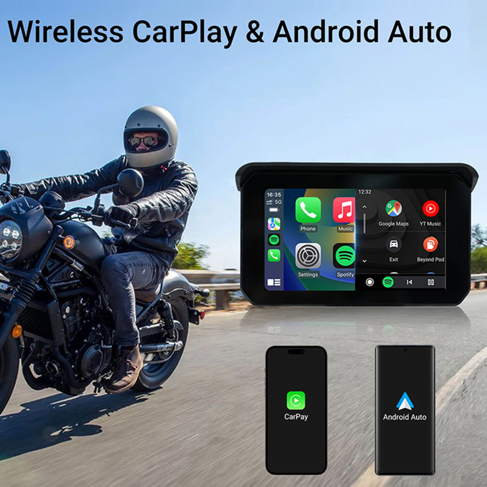 

5inch Touch Motorcycle Special Navigator Motorcycle CarPlay Monitor IP65 Waterproof Wireless Apple CarPlay Wireless Android Auto