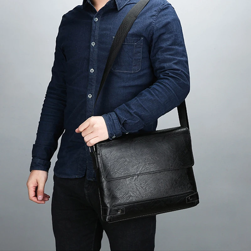 PU Leather Messenger Bag Briefcase Men Commuting Laptop Split Shoulder Executive Business Work Crossbody Side Bag Husband Male