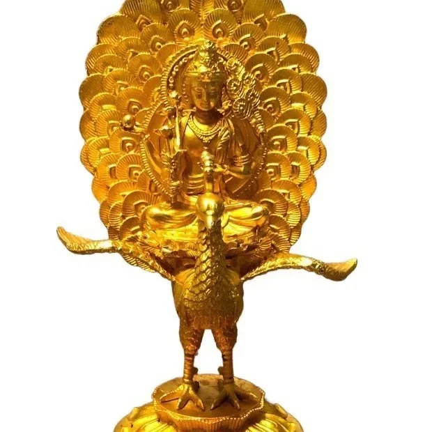Gold Brass Tibetan Buddhist Peacock King Buddha Statue Living Room Home Garden Decoration Statue Sculpture Desktop Crafts