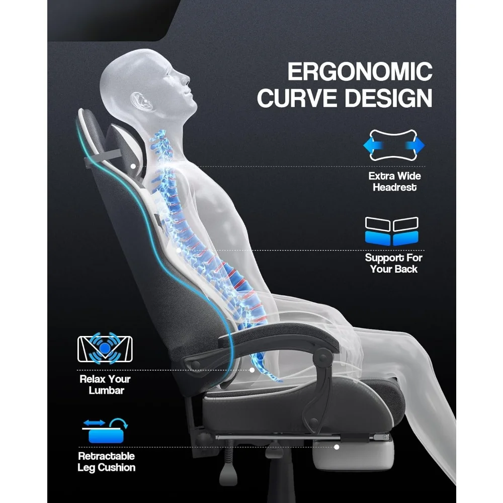 White Gaming Chairs with Footrest, Video Game Chairs fo Teens,Ergonomic Gamer Chair with Headrest,Recliner Chair(Polar White)