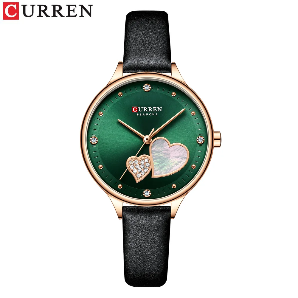 Reloj de cuarzo CURREN 9077 para mujer, elegante, bonito, resistente al agua, informal, con correa de cuero, reloj de pulsera para mujer