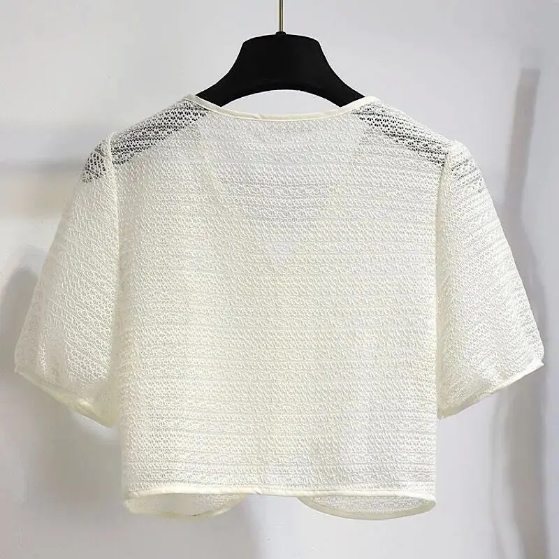 Summer Women\'s Fashion Knitted Cardigan New Basics Loose Lace Thin Sweater Jacket Chinese Style Solid Color Cardigans Button Top