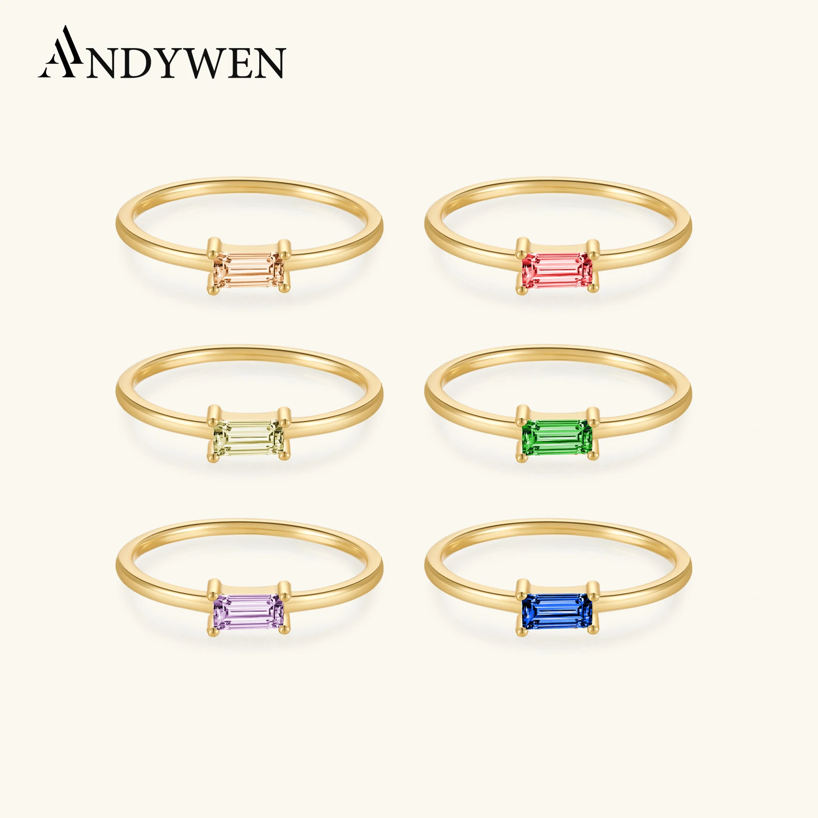 ANDYWEN 925 Sterling Silver 1.5mm Rainbow Ring Slim Round Women Luksusowa kolorowa biżuteria z cyrkoniami CZ w 2020 roku Fashion Statement
