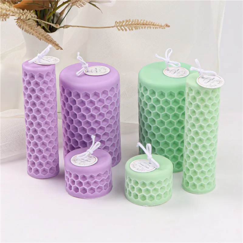 Honeycomb Cylinder Silicone Candle  Mold Carving  Art Aromatherapy Plaster Home   Decoration Mold Wedding Gift Handmade