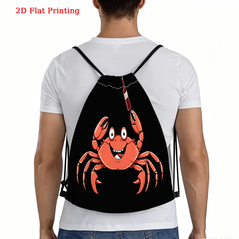 Cute Cartoon Style, Drawstring Backpack, Funny Red Crab Pattern 2D Flat Printing, Gym Sports Bag, Outdoor Travel Cinch Sack