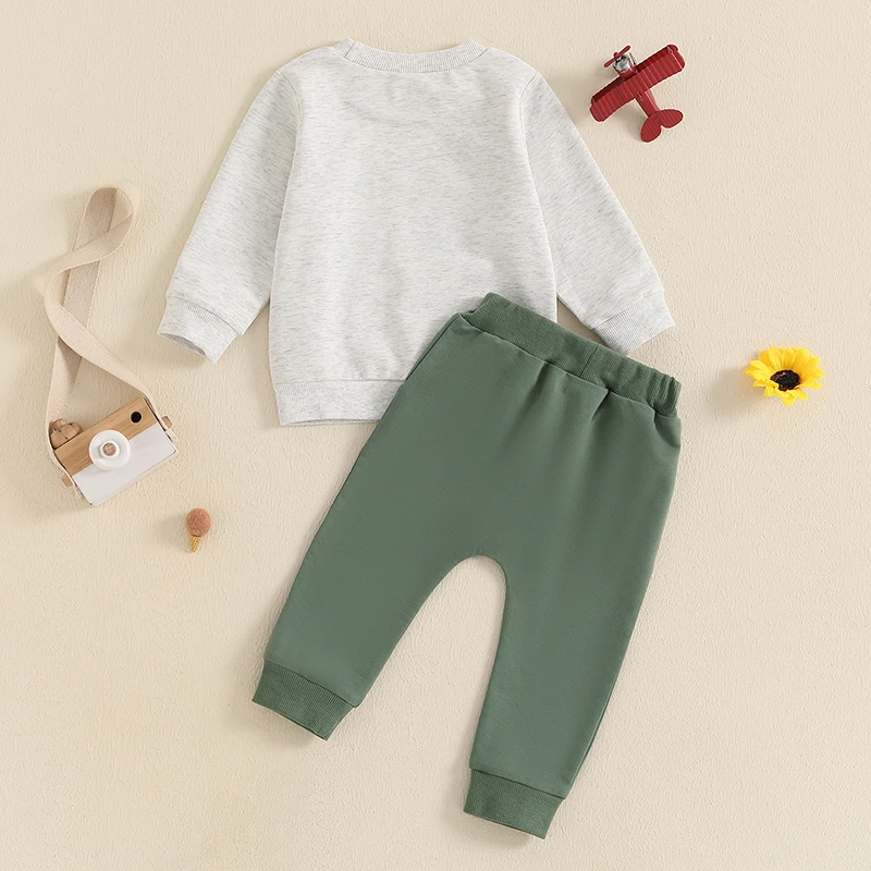 男の子用長袖スウェットシャツとパンツセット,建設車両プリントの衣装,カジュアルウェア,春,秋