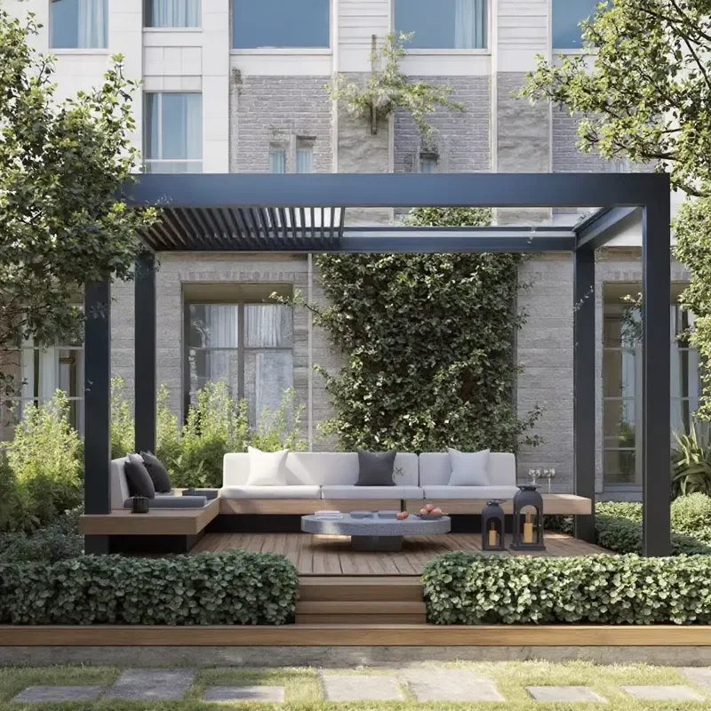 For Amas Pergola Outdoor Motorized Automatic Bioclimatic Pergola with LED Folding Retractable Louver Roof Aluminum Pergola