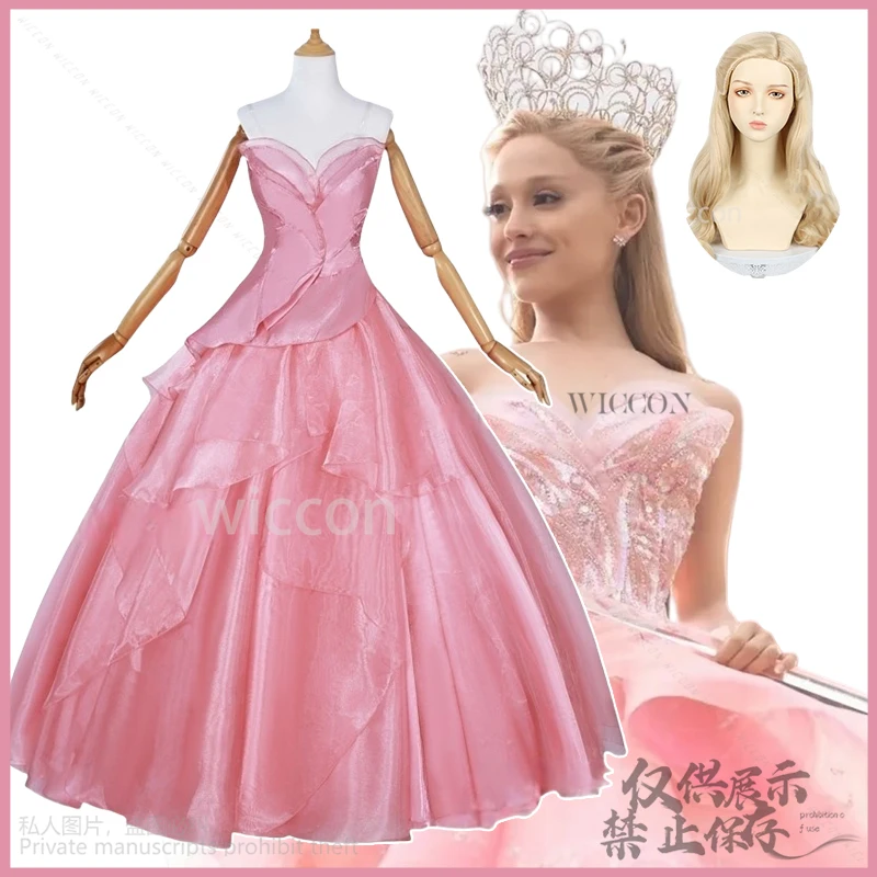 Glinda anime movie Wicked Anime costume Pink Evening Long Dress Lolita Wig Halloween Christmas Party Uniform Girls Customized