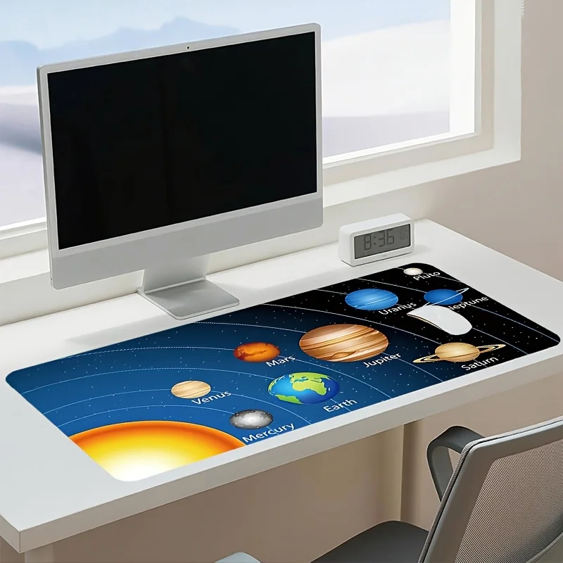Tappetino per mouse extra large con sistema solare con fondo in gomma, design antiscivolo, stampa Vivid Galaxy e Planet, accessori per computer