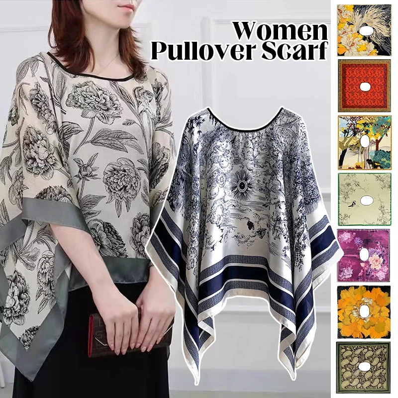 110*110cm Fashion Scarves WomenPullover scarf Shawl Print Silk Satin Hijab Female Bandana Luxury Brand Square Ladies bandanna fo