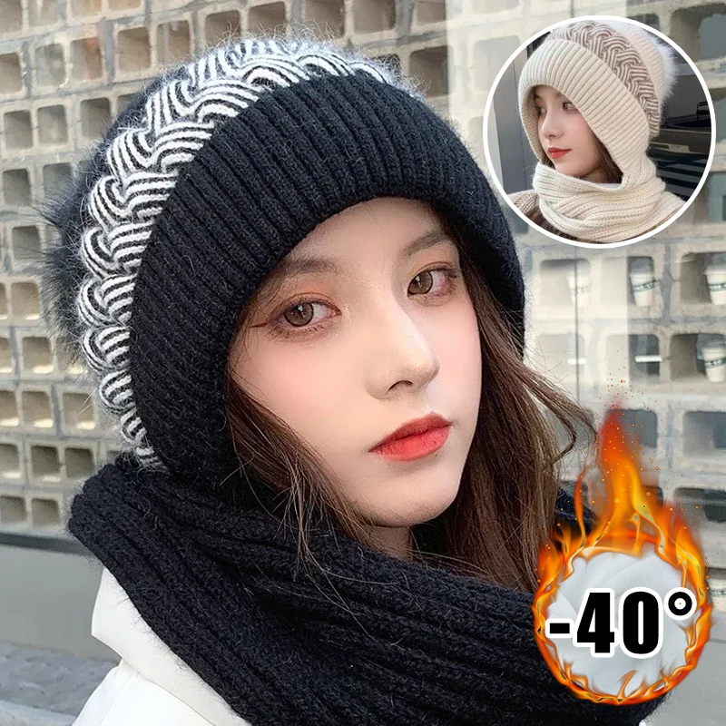 

Ветрозащитная шапка-бини на флисовой подкладке, комбинированный женский термозащитный чехол для ушей и шеи, вязаный головной убор для холодной погоды, уличное необходимое обновление