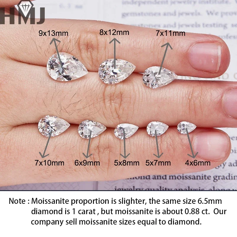 (Full Size Pear Cut ) This Link Only for Wholesale Real Super White D Color Moissanite Stone 2 5 10  20  30 50 Pcs Per Lot