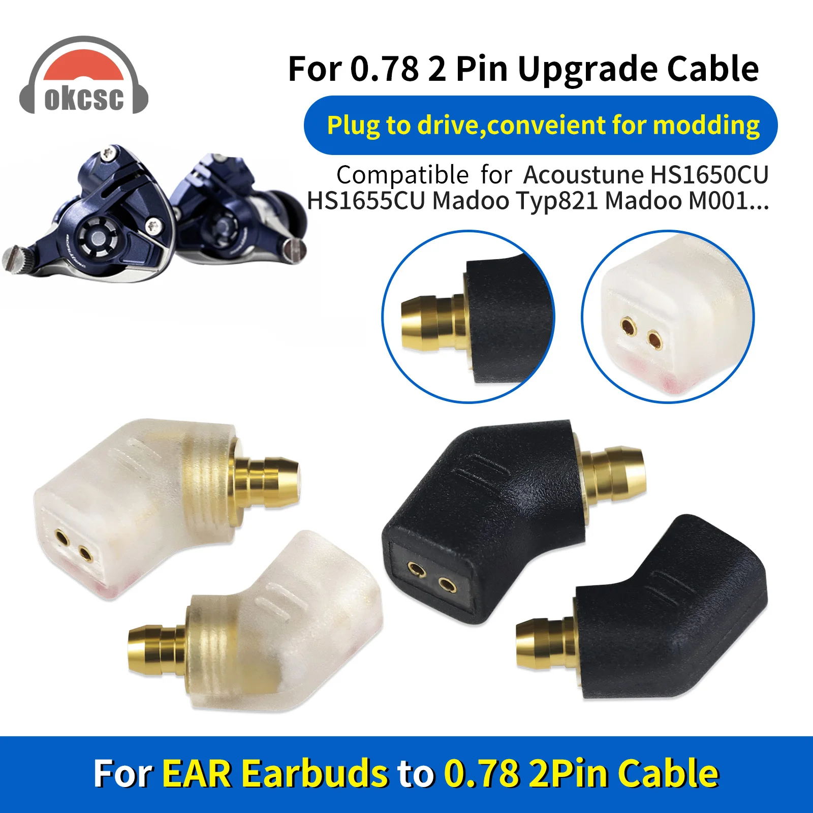 

OKCSC Earphones Adapter Pentaconn EAR Male to 0.78mm 2 Pin Female Connecter for Acoustune HS1655 HS1670SS HS1750CU HS1790TI