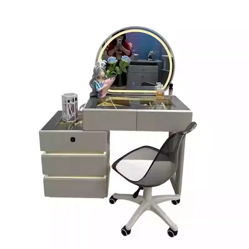 Dresser Light Luxury Home Bedroom Dresser Fingerprint Lock Smart Dresser Tempered Glass Ambient Light