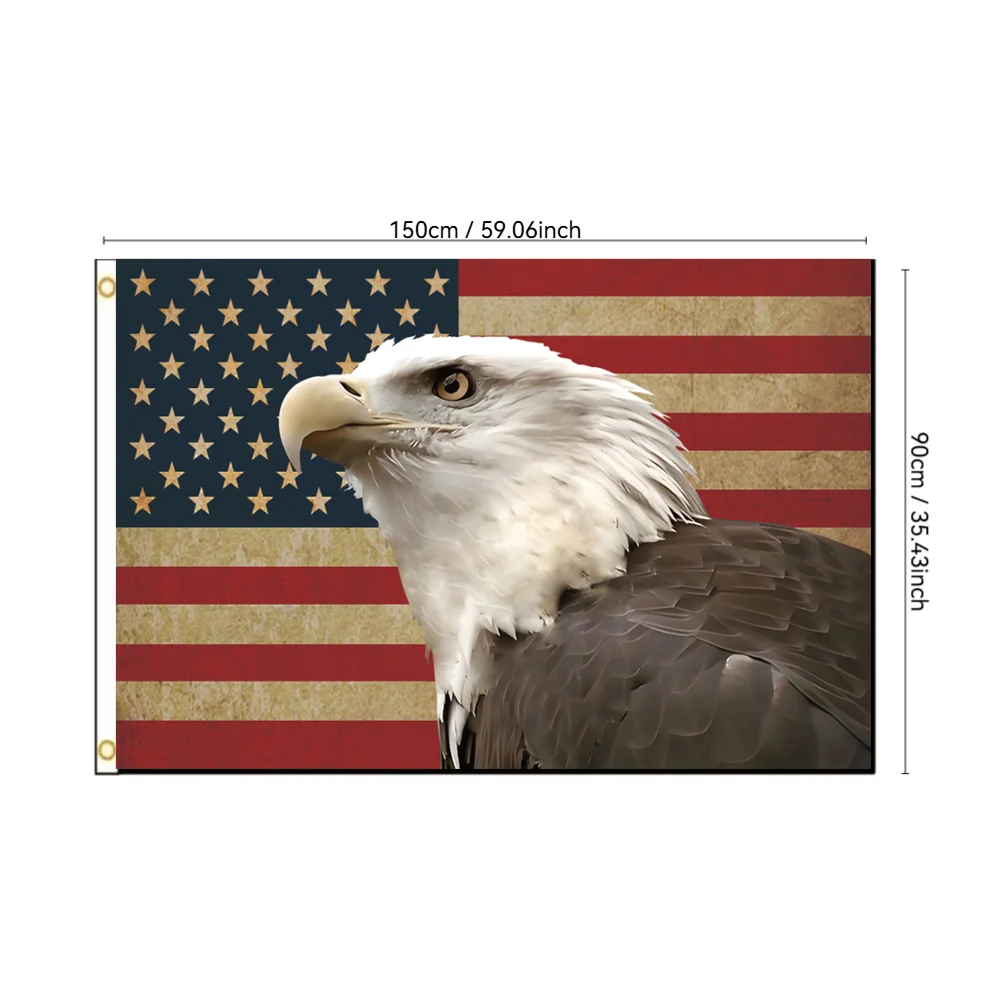 

Vintage American Flag with Bald Eagle 2x3ft 3x5ft Polyester Flag Patriotic Bald Eagle Wall Hanging for Man Cave Garden Decor