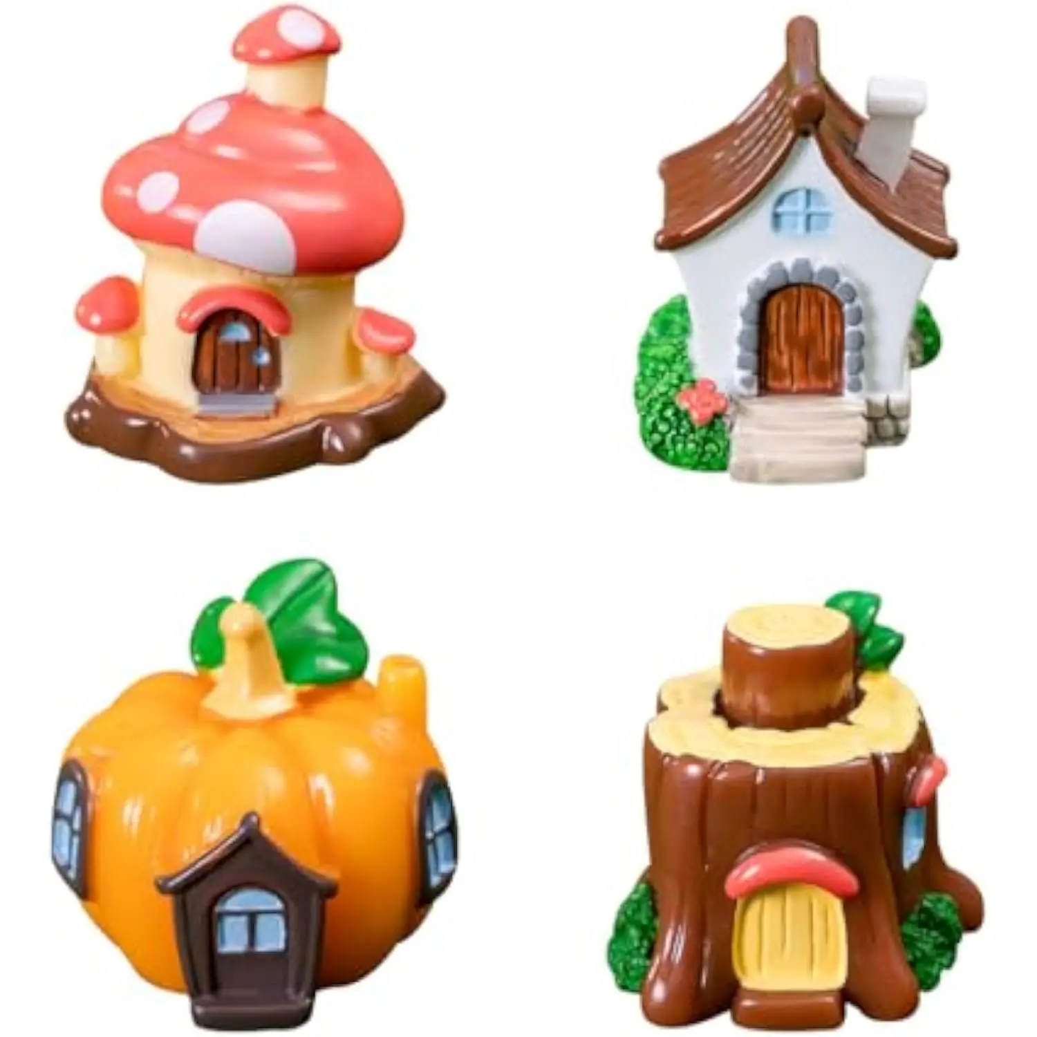 4 PCS Mini House Figurines, Miniature Village Hut Figurine, Fairy Garden Cottage Micro Landscape Ornaments Accessories for Bonsa