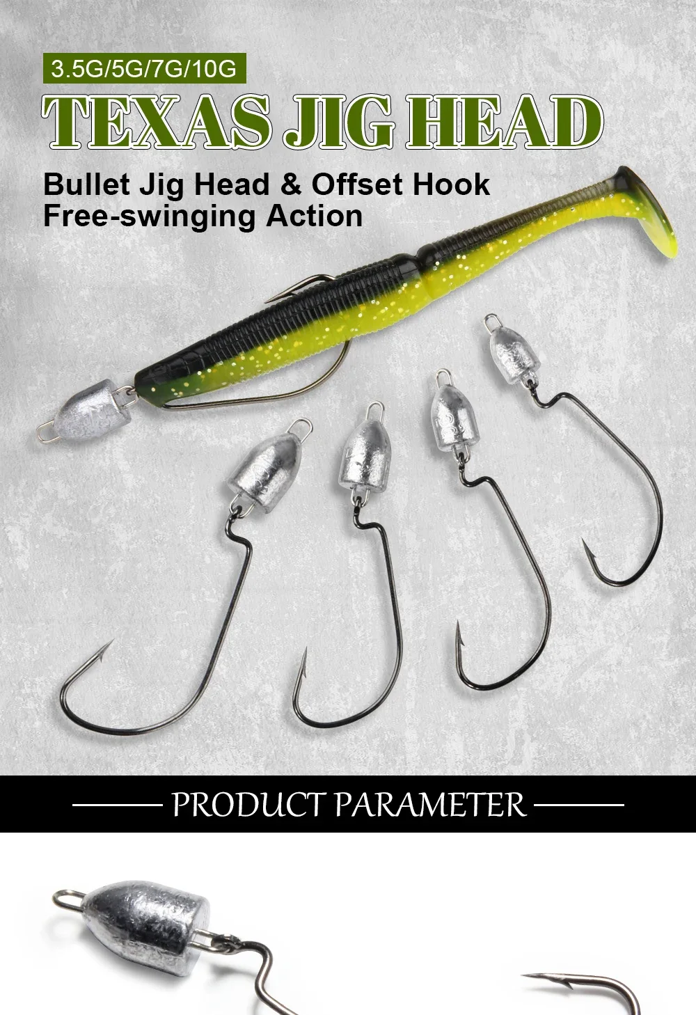 Spinpoler Bass Swing Jig Head Crappie Lure Ned Texas Rigs Angelausrüstung 3,5 g/5 g/7 g/10 g Bullet Offset Weedless Worm Jigheads Pesca – Detail 1