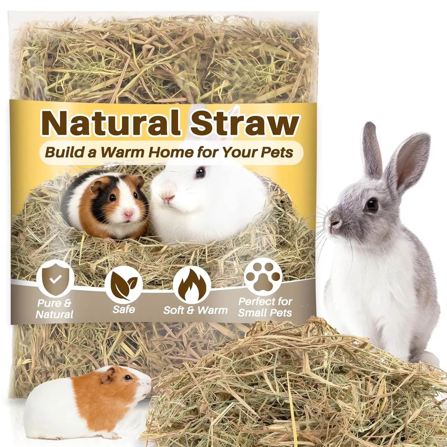 

Natural Straw for Small Animals Bedding - Dry Hay for Rabbits, Nesting, Chewing Toys, and Garden Mulch