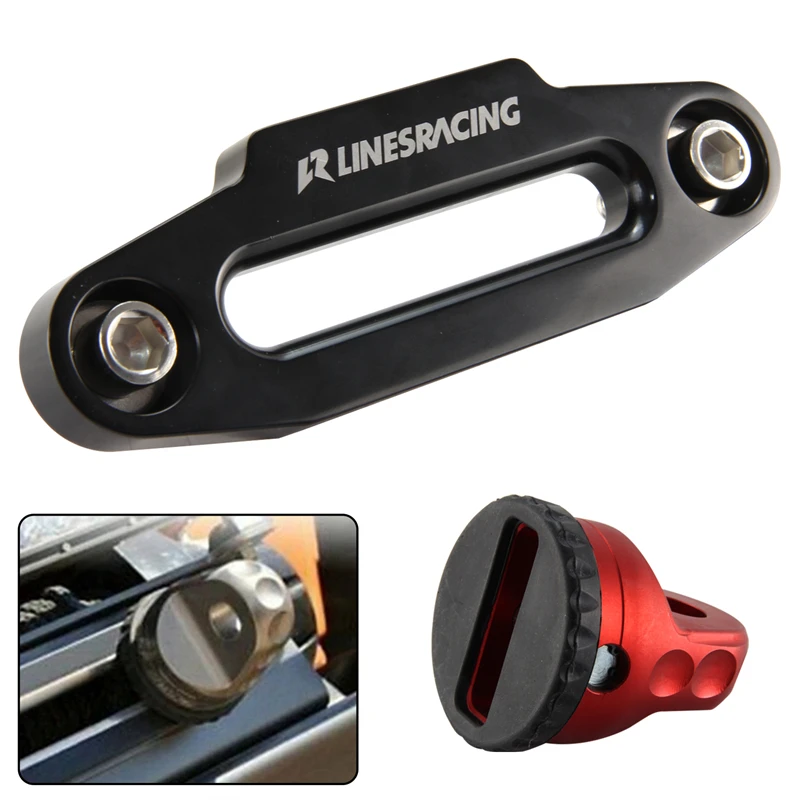 New Winch Lines Winch Hook + 6061 CNC Aluminum 6'' 152mm Hawse Fairlead Synthetic Winch Rope 4000-5500 LBs. Black