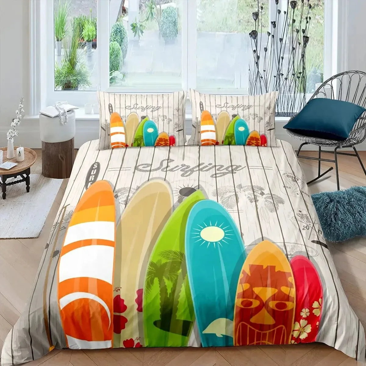 

Surf Beach Printed Hawaii Vacation Comfortable Duvet Quilt Cover Pillowcase Bedding Set Children Bedroom Decoration Home Textile