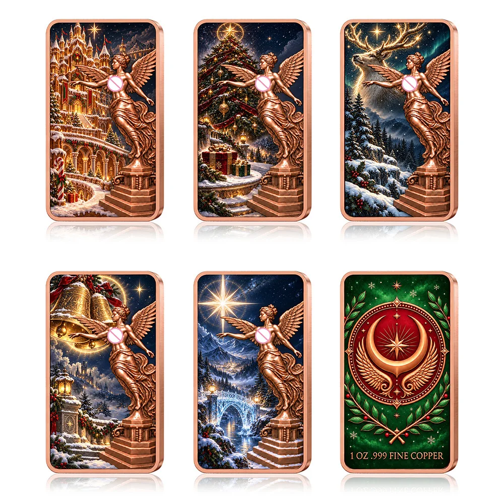 1OZ .999 Fine Copper Bar Christmas Angel Victory Goddess Colorized Pure Copper Ingot Collectible Souvenir Commemorative Bar Gift
