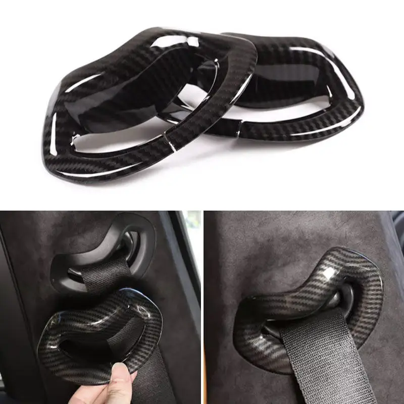 ABS Carbon Fiber Texture Car-styling Seat Safety Belt Cover Frame Decorative Trim For BMW X5 X7 G05 G07 2019 2020 2021 2022