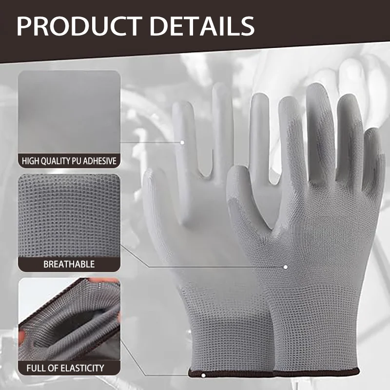 Guantes de trabajo con revestimiento de PU de palma |   Resistente al aceite para construcción y maquinaria. |   Jardinería a prueba de pinchazos
