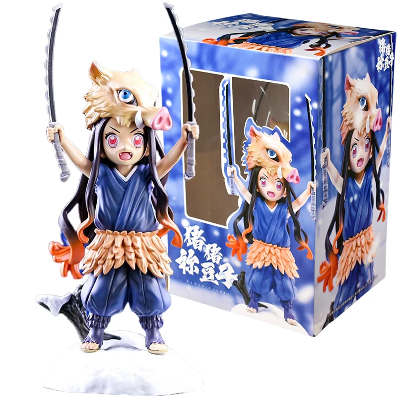 

PVC 19,5 см Demon Slayer Kamado Nezuko COS Inosuke Kimetsu no Yaiba Pig Head Фигурки Коллекционная модель игрушки Кукла Рождественские подарки