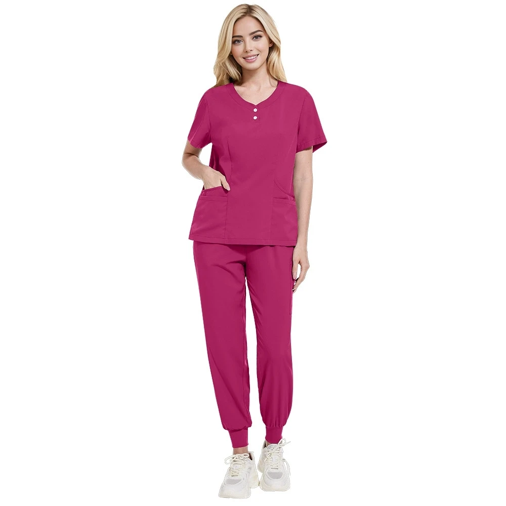 Gorąca Wyprzedaż Duże Rozmiary Unisex Odzież Medyczna i Ubrania do Prania Ręcznego Strój Pielęgniarski Komplet Jednolity Kolor Guziki