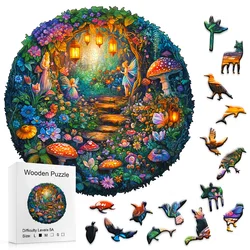 Wooden Puzzles for Adults - Magic Mushroom Puzzle, Unique Shape Puzzle, Flat Puzzle with 3D Visual Effect, Mystery Forest Wooden