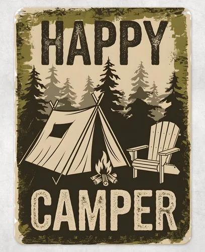 Happy Camper Camp Camping Metal Poster Wall Tin Sign Man Cave Shed Home Plaque --Tin Sign
