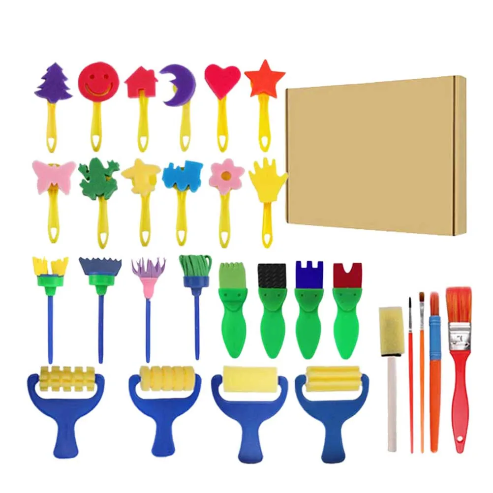 29 قطعة مجموعة طوابع اللوحة الإسفنج لتقوم بها بنفسك أدوات الرسم للأطفال المحمولة غير سامة الرسم متعة الطرف الديكور النشاط
