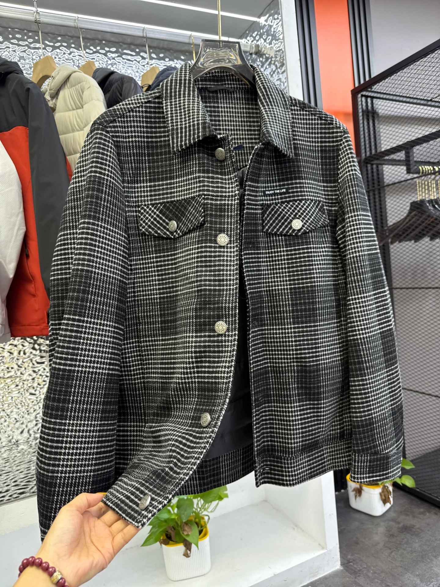 

Men's Winter Faion Plaid Woolen Texture 90 Du down Warm Collar down Jaet Coat Trendy Ci Casual Long Sve Zipper