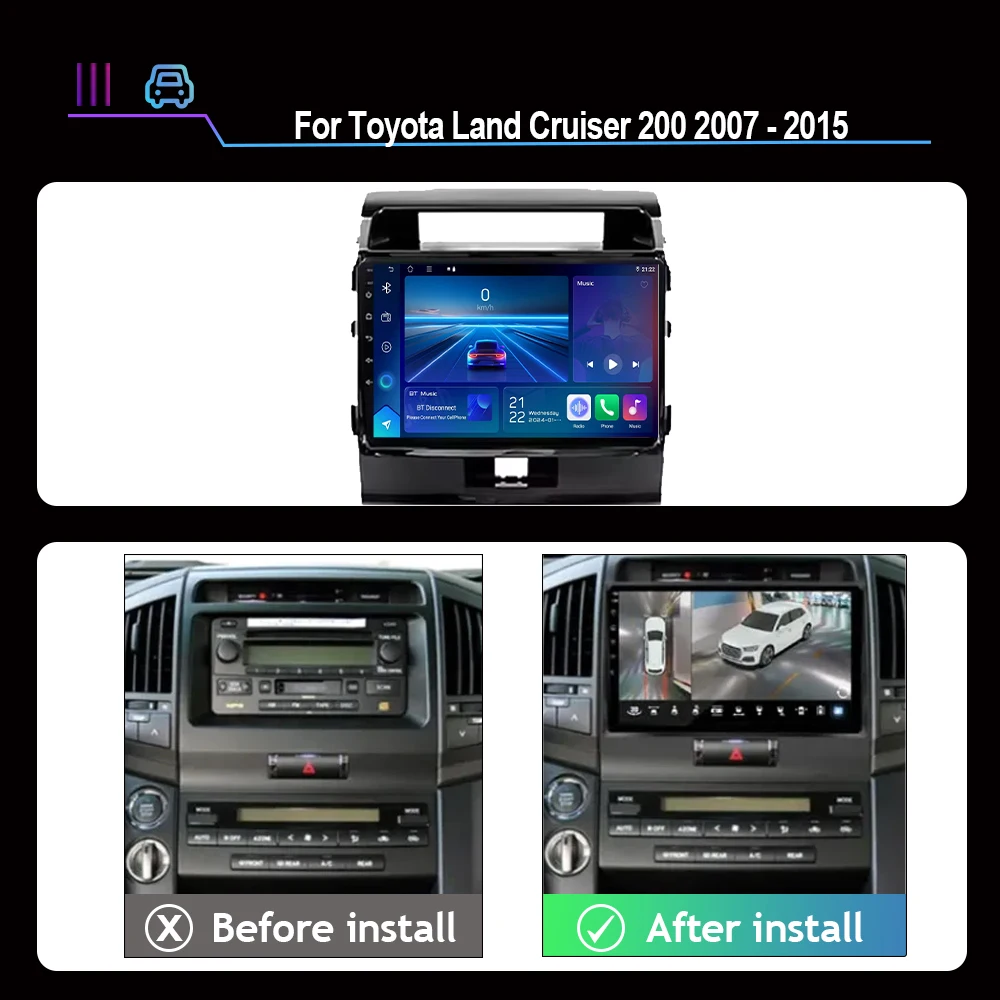 Android 15 For Toyota Land Cruiser 200 2007 - 2015 Android Car Radio Multimedia Player Navigation GPS Wireless Carplay DSP Wifi