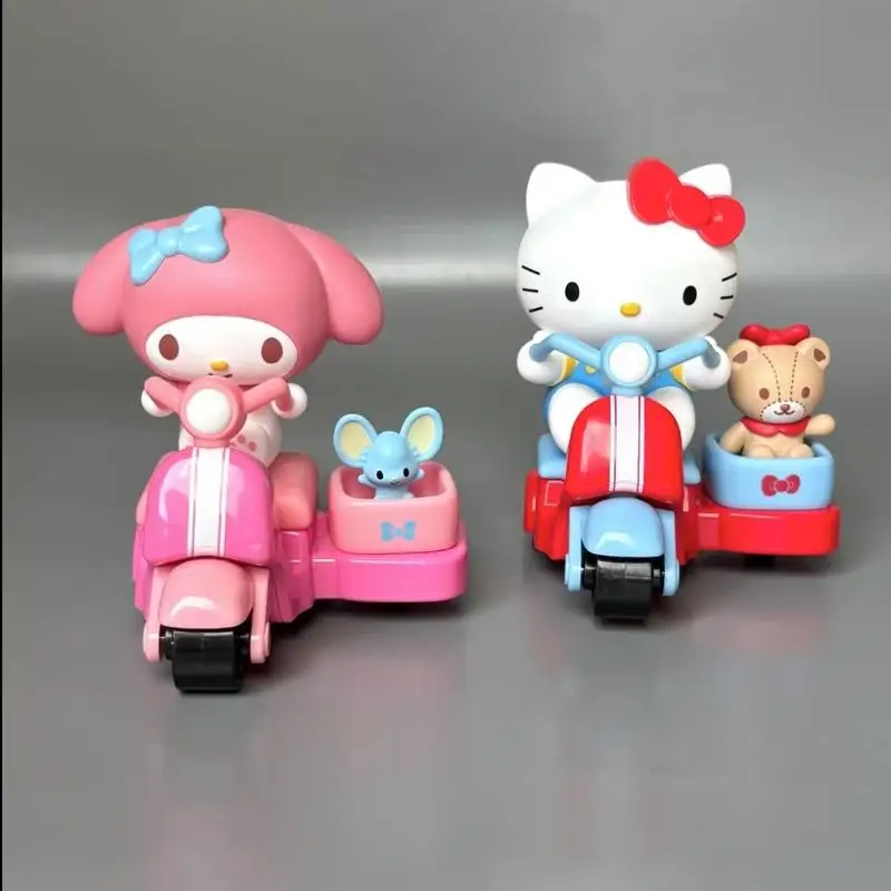Mini caja ciega de la serie de motocicletas, juguetes Kawaii Hello Kitty Kuromi Cinnamoroll, adornos modelo, regalo de moda