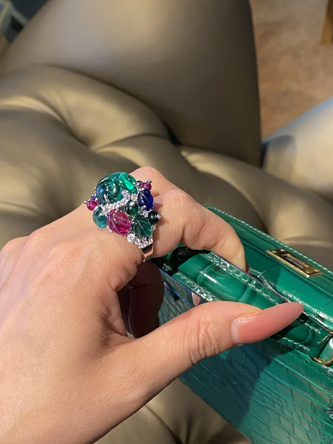 Bellux 925 Silver Plated 18k Gold Synthetic Zircon Colorful Fruit Luxury Ring Party Dinner Anniversary Gift Jewelry