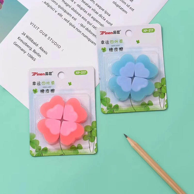 

4pcs/lot Lucky Clover Rubber Eraser Creative Kawaii Stationery School Supplies Papelaria Gift For Kids