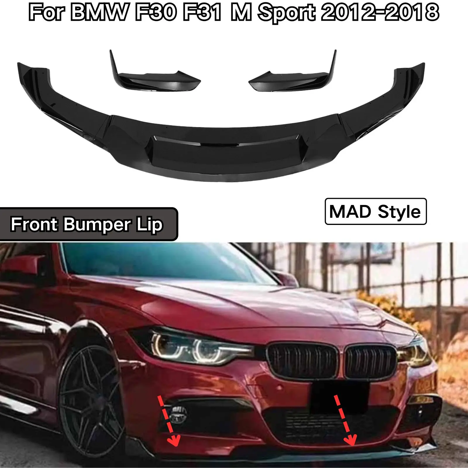 

Для BMW 3 серии F30 F31 M Sport 2012 2013-2018 передний бампер, глянцевый черный карбоновый принт, автомобильные аксессуары, комплект кузова
