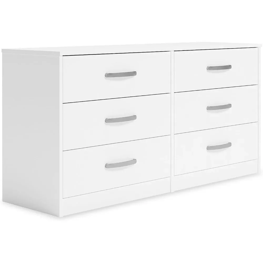 Flannia Modern 6 Drawer Dresser with Ball-bearing Construction and Safety Stop, White