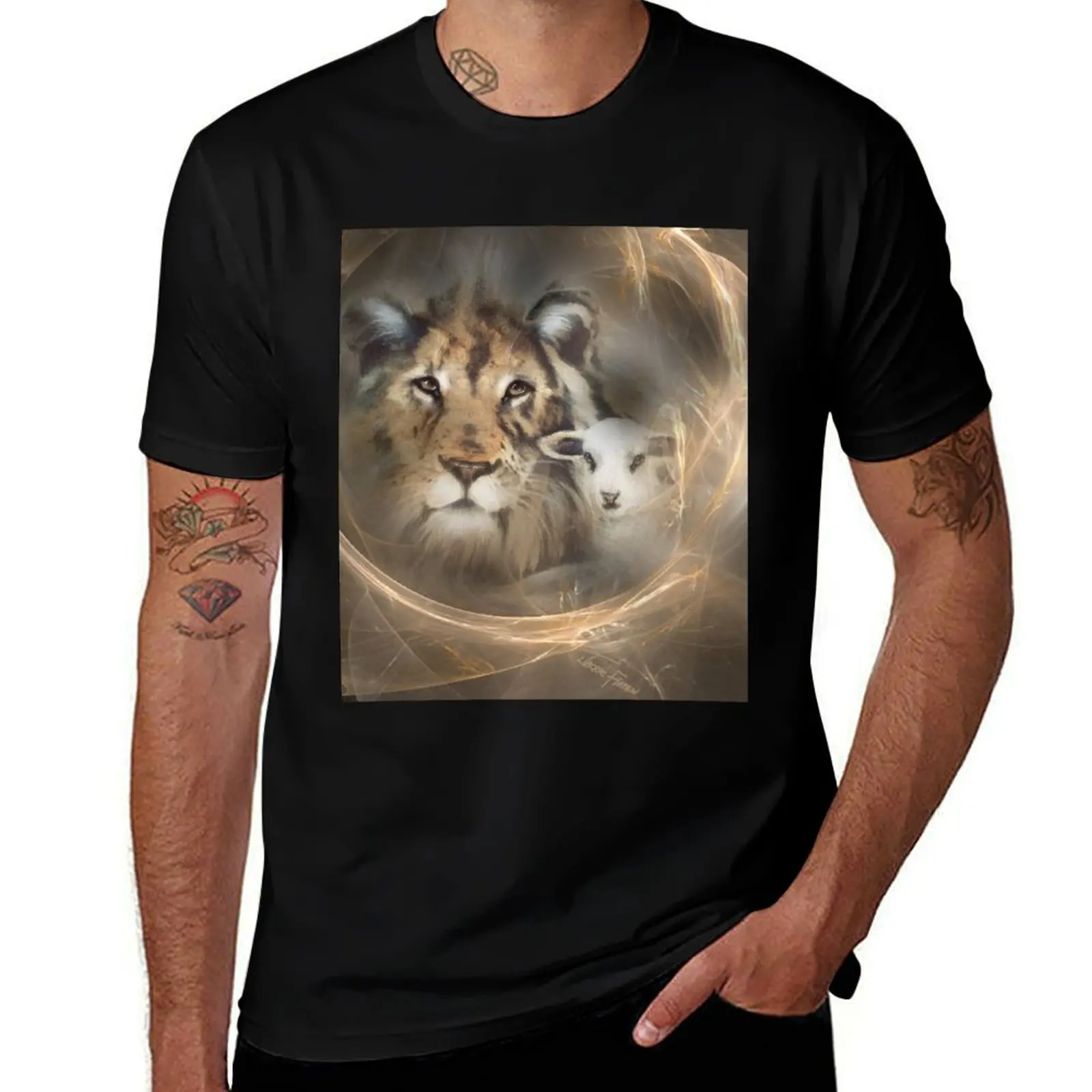 

lion lamb lion lamb Christ Jesus Christian Spirituality gifts popular best selling beautiful T-Shirt t shirt man cotton T-Shirt