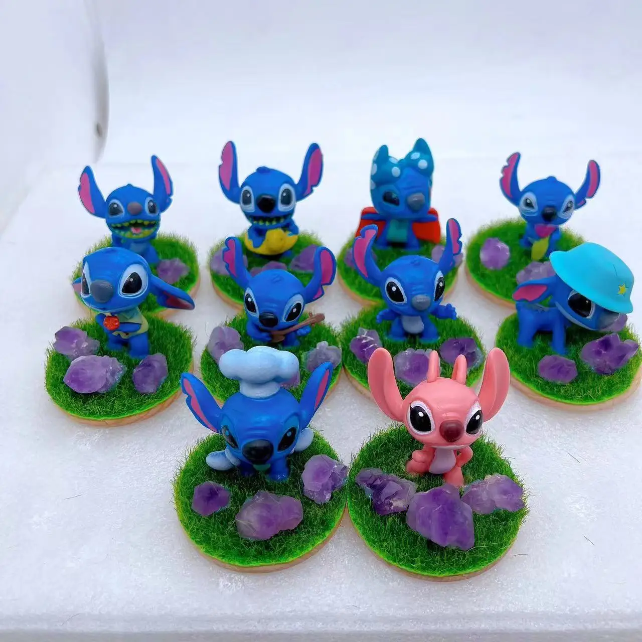 

10pcs 6cm 3D Resin Stitch Amethyst Charms Cute Cartoon Reiki Crystal Handmade Carved Crafts Figurine Healing Ornament Room Decor