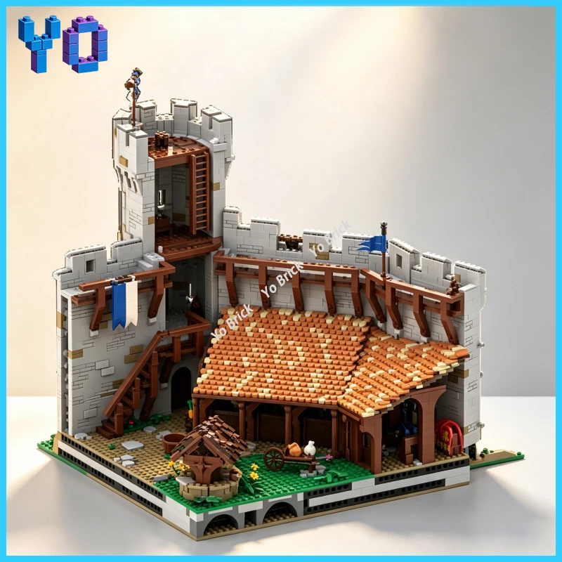 Castle Auxiliary Scene Brick Kit Custom MOC Stables, Well and Outer Wall Expansion Parts, Creative Medieval Castle Scene