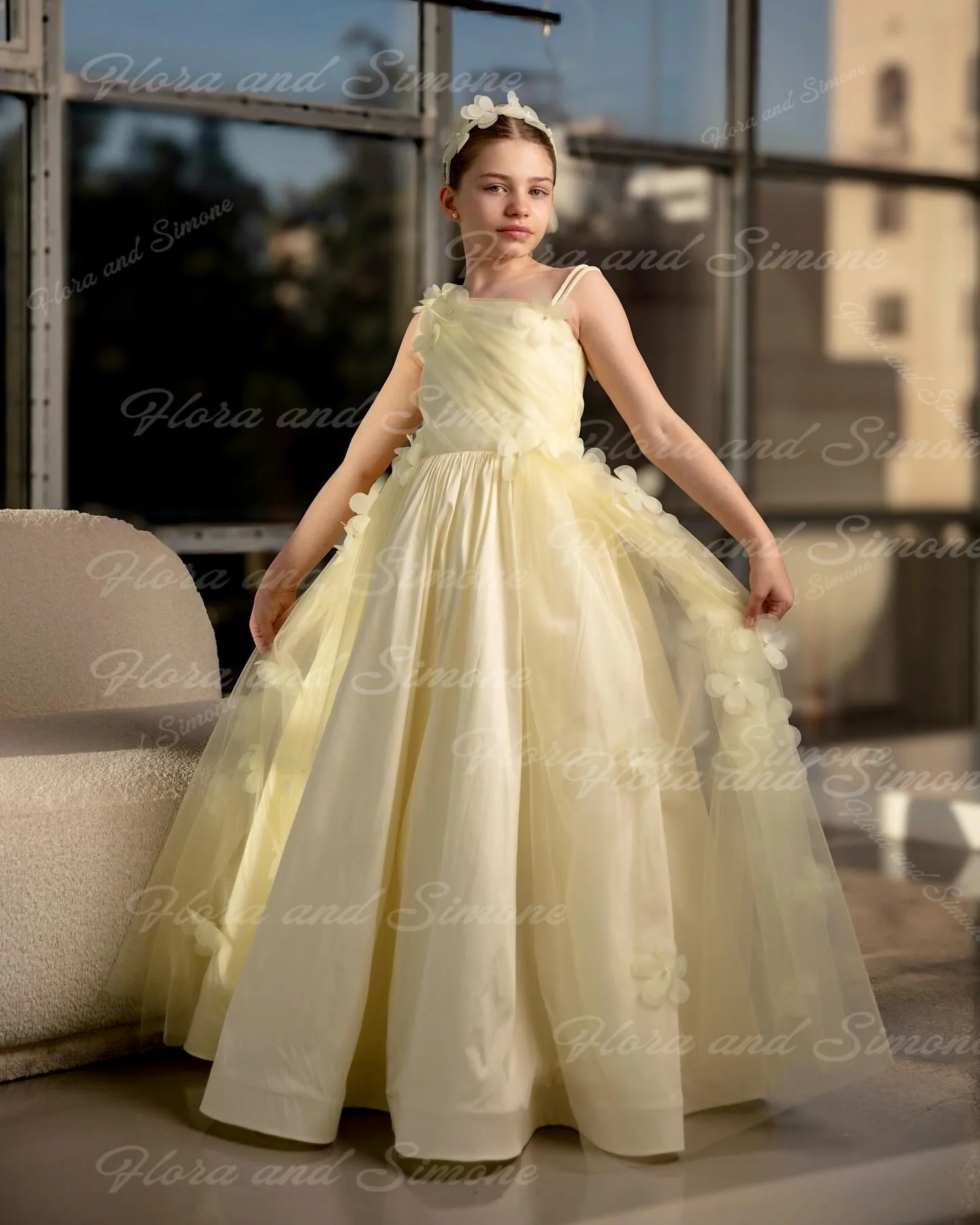 op maat gemaakte backless één schouder 3D bloemen chiffon bloemenmeisje jurk voor huwelijksceremonies formele recepties vakantiefeesten